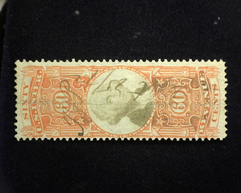 #R142 60c Revenue. Vertical crease. F Used - US Stamp