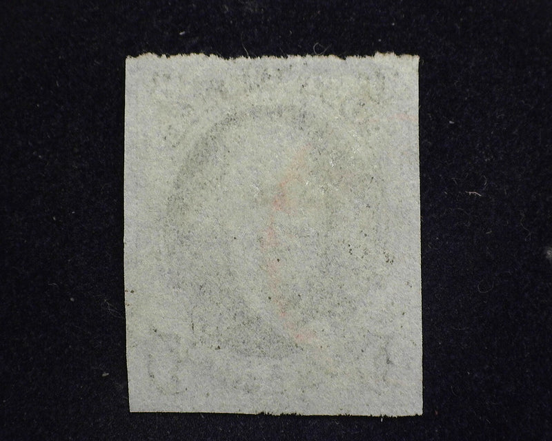 #1 1847 Issue. Three large margins with top margin touching. Deep vivid sharp impression and color stamp . Very faint Red Town cancel. VF/XF - US Stamp