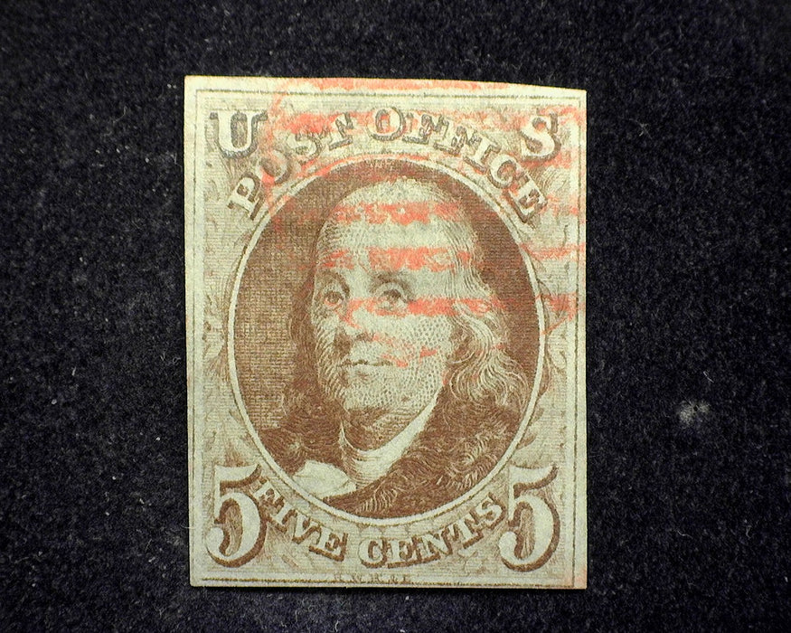 #1 1847 Issue Ample 4 margin stamp with rich color. Faint red grid cancel. Used VF/XF US Stamp