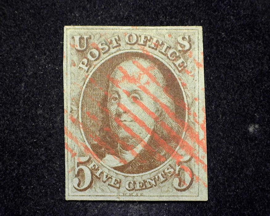 #1 1847 Issue Large 4 margin stamp. Deep crisp impression and color. Faint red grid cancel. "A Beauty" Used XF  US Stamp