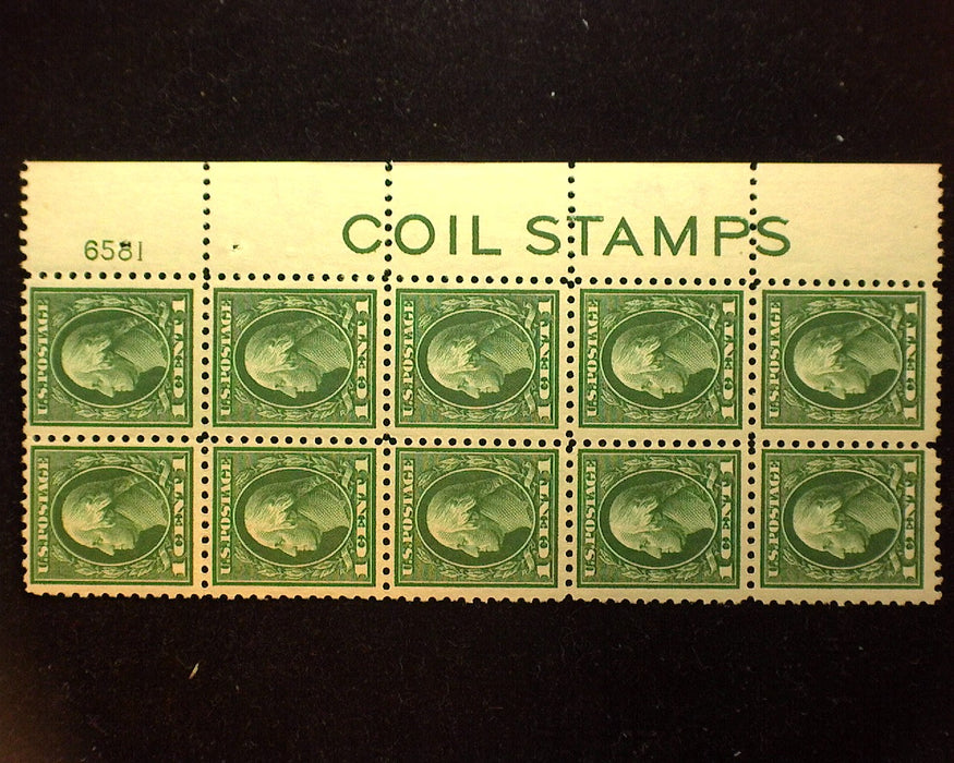 #424 Margin block of 10. PL #6581 and imprint "Coil Stamps". Mint F/Vf LH US Stamp