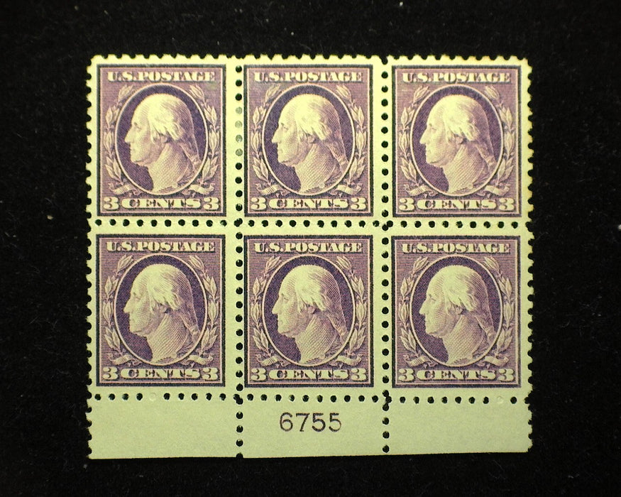 #426 Bottom margin block of 6, PL#6755 Rich color. VF/XF LH Mint US Stamp