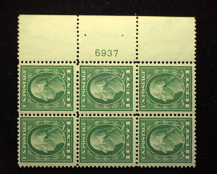 #405 Right margin block of 6, PL#6937 Mint VF/XF LH US Stamp