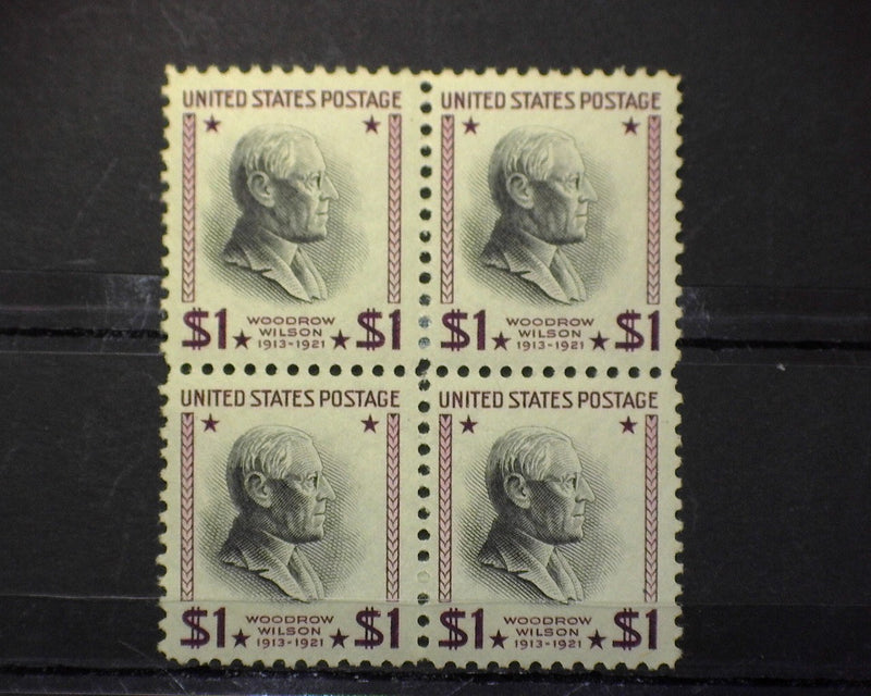 #832 1 Dollar Wilson Very choice block of four. Mint XF NH US Stamp
