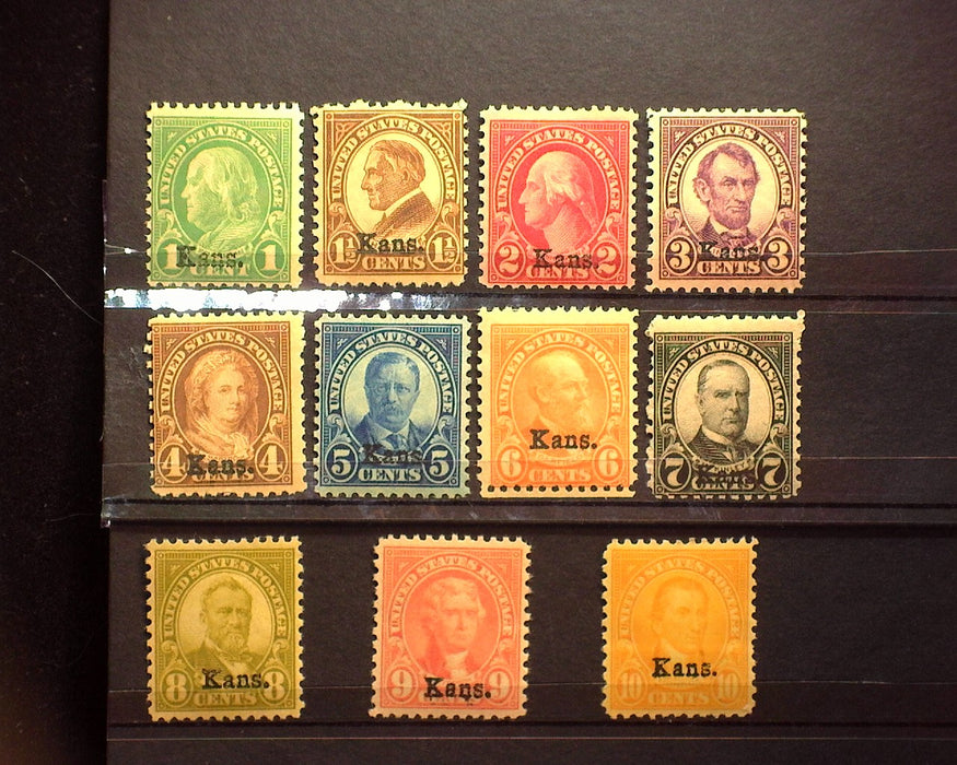 #658-668 1929 1c thru 10c Kansas overprints Mint F LH US Stamp