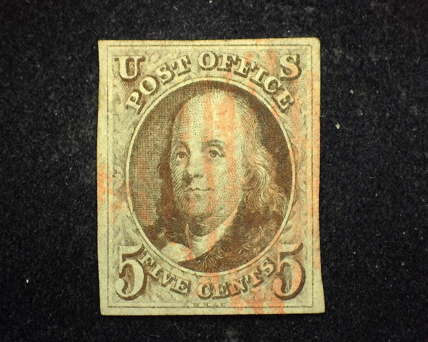 #1 1847 Issue Large 4 margin copy with great deep color and sharp impression. Faint red grid cancel. Used XF/Sup US Stamp