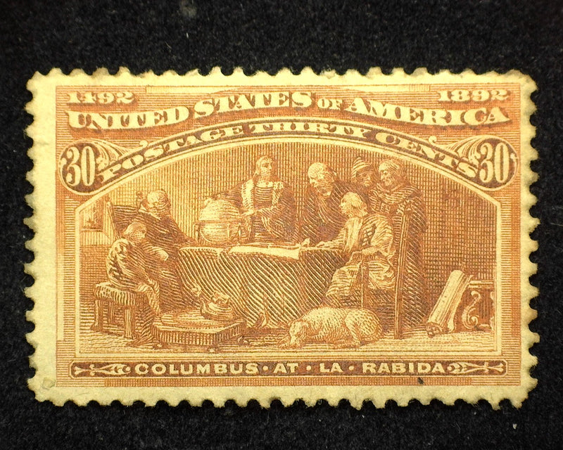 #239 30c Columbian Small part O.G. Page adherence. Mint VF - US Stamp