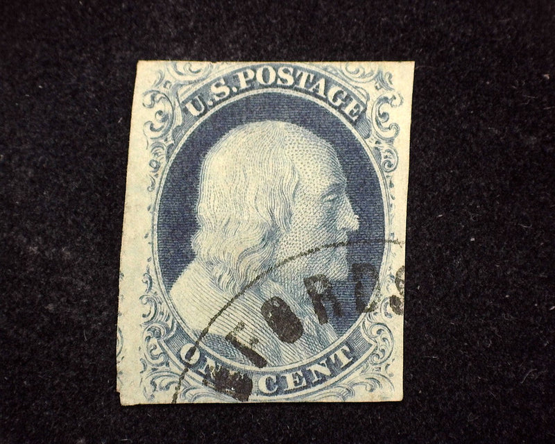 #7 1c Blue. Four margin stamp with great color and faint cancel. Vertical crease. VF Used - US Stamp